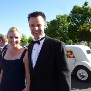 Lincoln and Natasha Fenner arriving by vintage car to the Red Carpet Opening Gala of the BOFA Film Festival