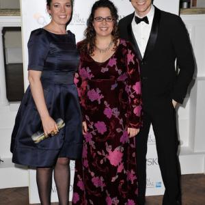Olivia Coleman and Tom Hiddleston awarding a 'Star Of London' to Sally El Hosaini at BFI London Film Festival awards ceremony, 2012.