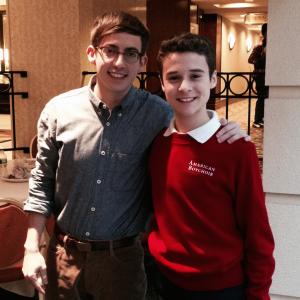 On set for the filming of Boychoir Kevin McHale and Grant Venable