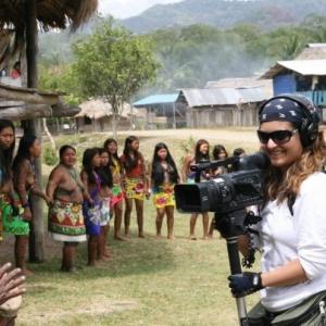 Filmmaker Patricia Chica filming a tribe in the Darien Jungle of Panama