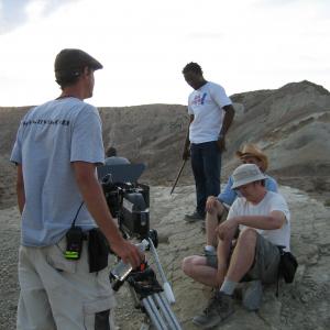 WriterDirector Dee Asaah and cameramen  Austin F Schmidt Dan Sharnoff and Patrick Smith wait for magic hour in the Mojave Desert Southern California