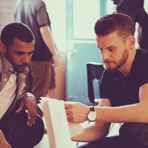 Nigel Edwards and Jarod Joseph working through a scene on the set of Coded