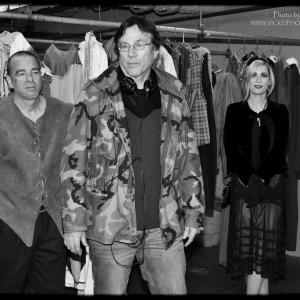 Thom Rockwell on the set of White Wings with director Richard Hatch and actress Emilyne Guglietti.