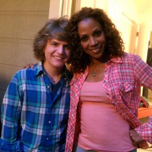 51411 Maxwell Chase with Holly Robinson Peete on the set of Backyard Summer Fun