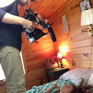 Chad McClarnon with Elena Sanz on the set of Unnerved