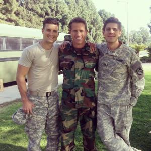 with Chris Lowell and Parker Young on the set of Enlisted