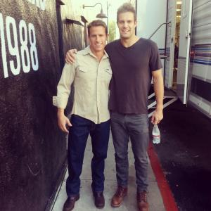 With Geoff Stults on the set of Enlisted