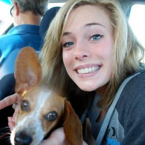 Molly on way to the 2009 Los Alamitos Wiener Dog Nationals with my niece (trained singer, recent graduate of Univ Alabama/new Delta Flight Attendant). Molly had worst performance of any dog: She ran around to the front of the gate.