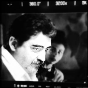 Cristina Fanti on set of Swelter making sure Alfred Molina is ready for his close up