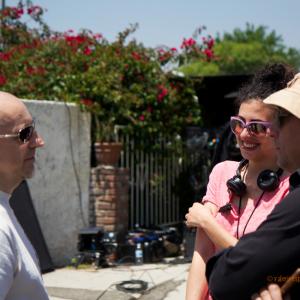 Cristina Fanti on set of A Certain Justice with cinematographer Marco Cappetta and director Giorgio Serafini