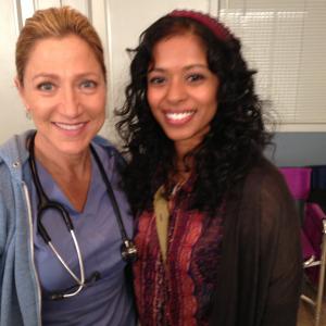 Pallavi Sastry & Edie Falco on the set of Nurse Jackie, Season 5