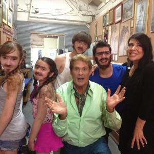 Holly with Davis Hasselhoff and cast at the Lean Pockets commercial Mr Lean Hairy