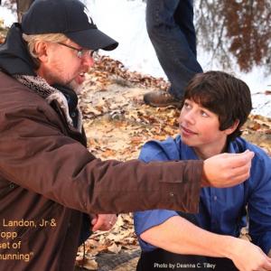 Michael Landon Jr and David Topp on the set of the Hallmark Channel movie The Shunning