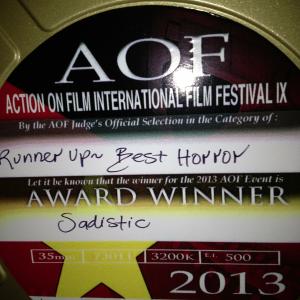 Runner Up Award for Best Horror Feature Screenplay at 2013 Action on Film Festival