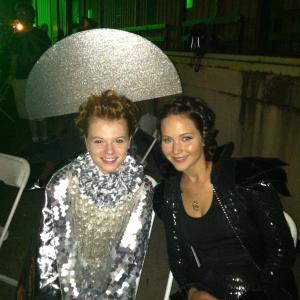 Annie Thurman and Jennifer Lawrence on set for  The Hunger Games