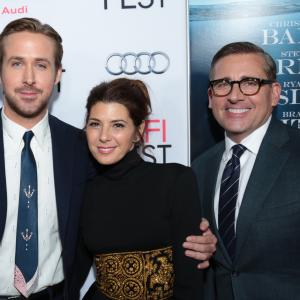 Marisa Tomei, Steve Carell and Ryan Gosling at event of The Big Short (2015)