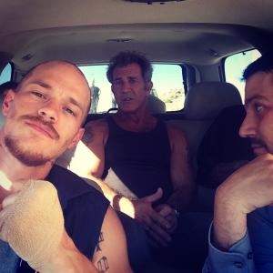 Pictured with Mel Gibson  Diego Luna on set of BLOODFATHER