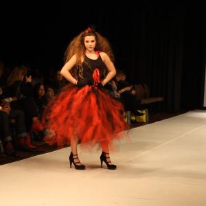 Leila Jean Davis modeling Lainy Gold Couture Red & Black Design for Atlantic City Fashion Week