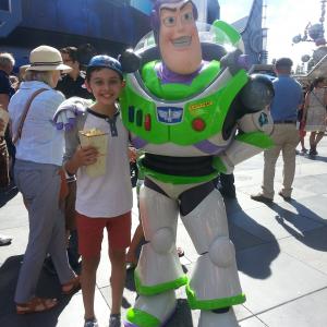Felix with Buzz Lightyear during Disney Parks Commercial shoot in Aug 2014