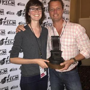 Director Erin Sanger and Executive Producer Chris Ferguson of 'The Next Part' accept the Jury Award for Best Short Documentary at the 2014 Austin Film Festival.