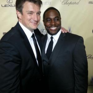 Nick Jones Jr. and Nathan Fillion at event of The 70th Annual Golden Globe Awards.
