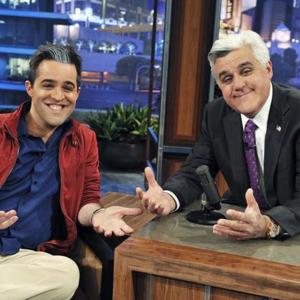 Geoffrey Plitt and Jay Leno on set at the series finale of HANNAH MONTANA