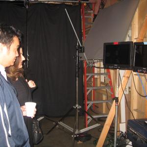 Natalie Miranda's Manager's, Rex and Minh from Rex Talent Management watching Natalie shoot a scene on the set of 