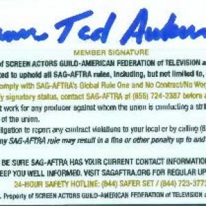 Screen Actors Guild and American Federation of Television and Radio Artists Union Membership ID Card for Garner Ted Aukerman
