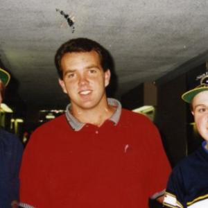 Garner Ted Aukerman, former Chargers quarterback Stan Humphries, and Graydon Todd Aukerman. San Diego Chargers team hotel in Tampa, Florida. January 1, 1994