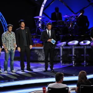 Still of Ryan Seacrest, Adam Lambert, Matt Giraud and Kris Allen in American Idol: The Search for a Superstar (2002)