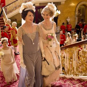 Still of Elizabeth McGovern and Lily James in Downton Abbey (2010)