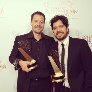 Justin Wells and Carlo Olivares Paganoni at College Television Awards Winners 2nd place Childrens Program for Cardboard Camera given by Emmy Foundation