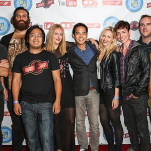Jimmy Wong with cast and crew of Video Game High School at the Season 2 premiere at YouTube Space LA