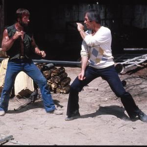 Still of David Carradine and Chuck Norris in Lone Wolf McQuade (1983)