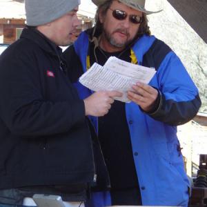 Going over the schedule with the Director on the set of The Christmas Card near Nevada City CA
