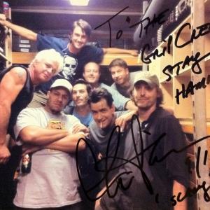 Grip Truck with The Grip Crew for Scary Movie 5 with Charlie Sheen. Super nice guy; had a great time with him. He hung out had a beer with us and took this pic printed it on the truck and he signed it the next day for me.