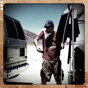 Vick Wright on set in the Mojave Desert.
