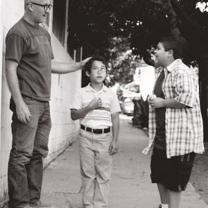 James Hanlon directing on the set of Philippes Sandwich with Rico Rodriguez and Juan Martinez in Los Angeles