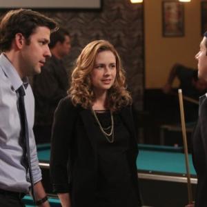 Still of Steve Carell, Jenna Fischer and John Krasinski in The Office (2005)