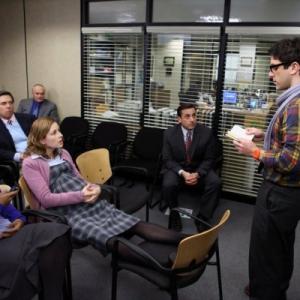 Still of Creed Bratton, Steve Carell, Jenna Fischer, B.J. Novak, Mindy Kaling and Kevin Malone in The Office (2005)