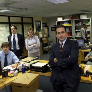 Still of Steve Carell, Jenna Fischer, Rainn Wilson, John Krasinski and B.J. Novak in The Office (2005)