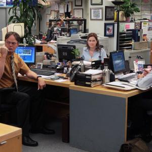 Still of Jenna Fischer, Rainn Wilson and John Krasinski in The Office (2005)
