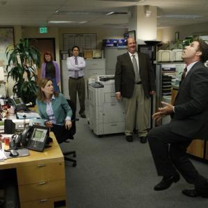 Still of Will Ferrell, Jenna Fischer, Kate Flannery, John Krasinski, Oscar Nuñez and Brian Baumgartner in The Office (2005)