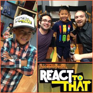 Evan Kishiyama on the set of React to That for Nickelodeon with Benny and Rafi Fine of The Fine Brothers