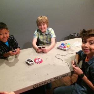 Evan Kishiyama, Casey Simpson, and Aidan Gallagher (from Nickelodeon's Nicky, Ricky, Dicky, and Dawn) on the set of 