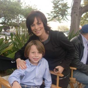 Gibson with Jane K on set of Wilfred