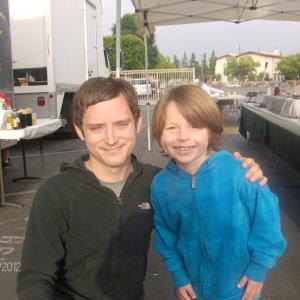 Elijah Wood's and Gibson on set of Wilfred. April 19, 2011