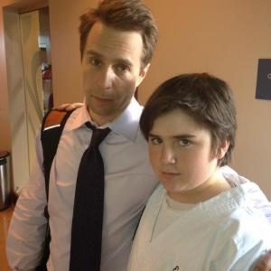 Still of Harrison Holzer and Sam Rockwell on the set of their Feature Film Better Living Through Chemistry
