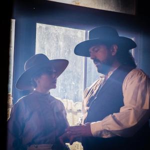 Revenge Western Filming set Director Gabriel Schmidt working with actress Jacqueline Guzman