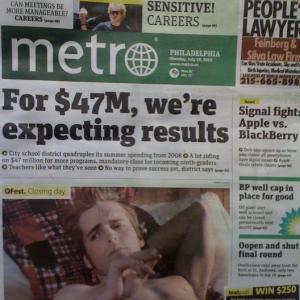 Cover of the Philadelphia Metro Paper; July 19, 2010